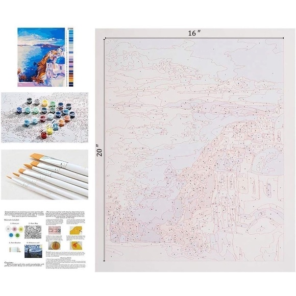 Banlana NEW Paint By Number Kit for Beginner Adults 16" x 20" Santorini Greece - Picture 9 of 9